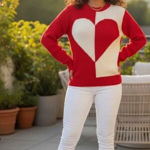 Red and White Heart Sweater